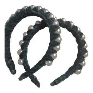 2 pack Green velvet‎ oversized pearl adorned embellished headband new